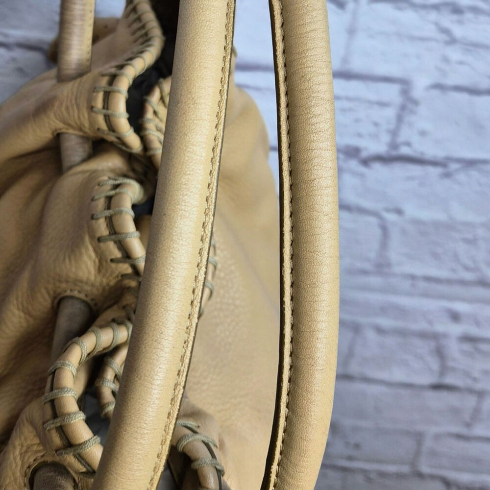 Vintage Cole Haan Tan Pebbled Leather Whipstitch Embroidered Drawstring Hobo Bag - Picture 12 of 12